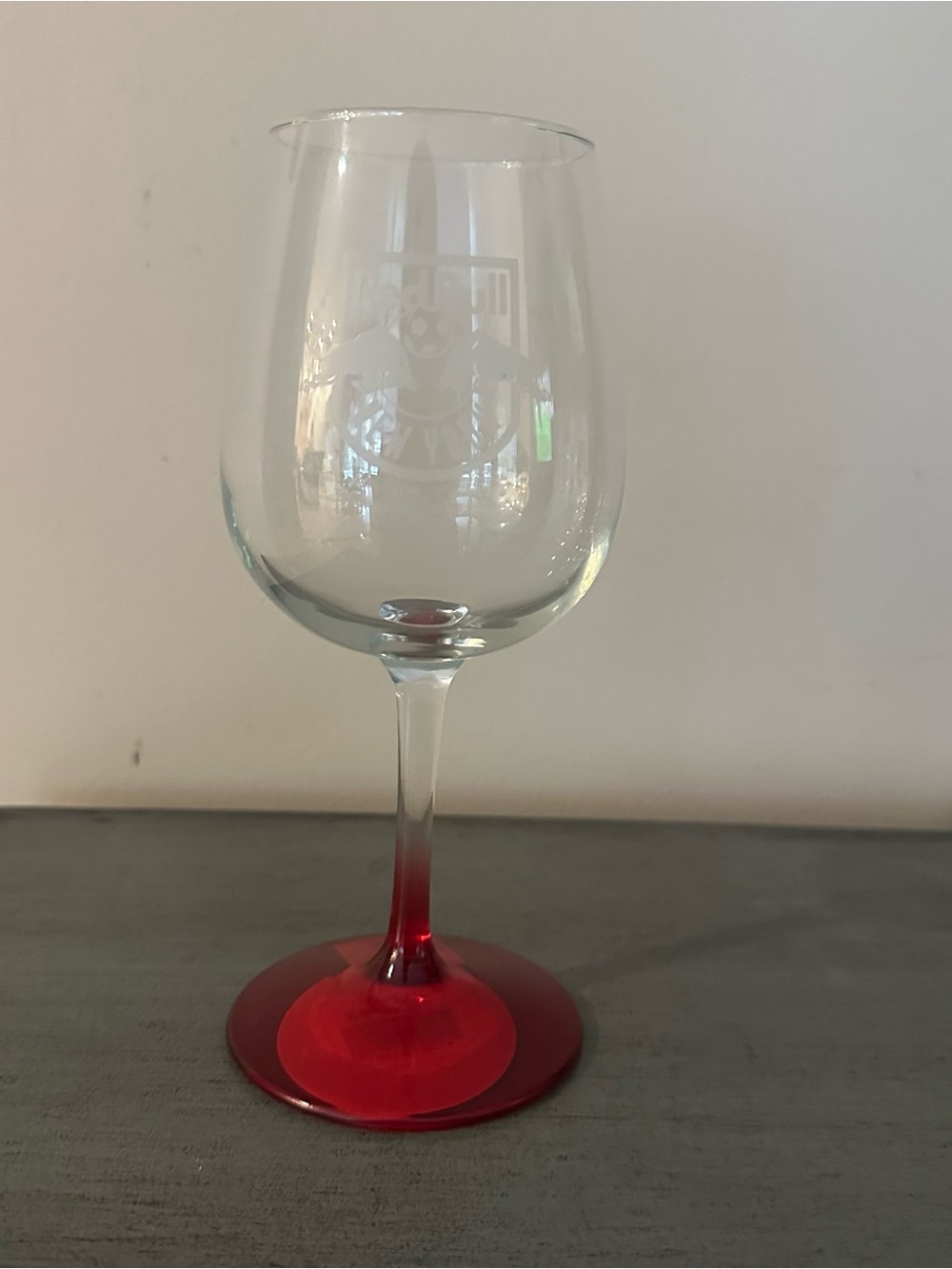 NY Red Bulls Red Stem Wine Glass with Etched Crest - Home Dining, NWT